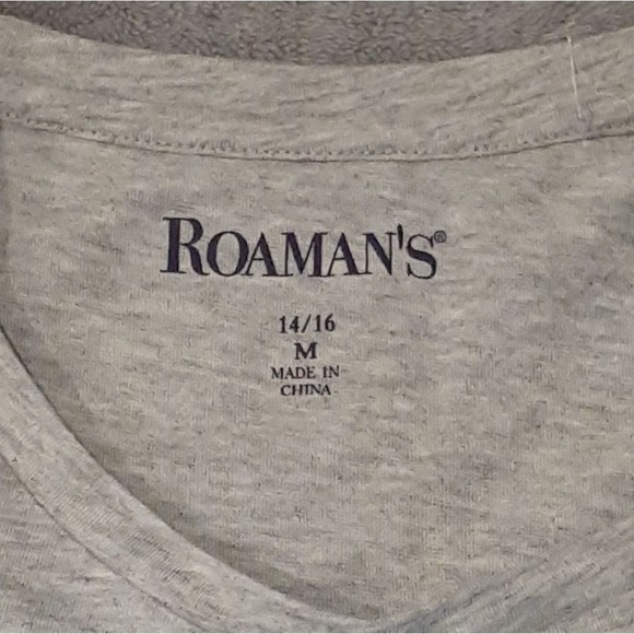 Roaman's Heather Gray "But first, lipstick!" Metallic Slogan T-shirt 14/16 NWOT - Picture 5 of 6